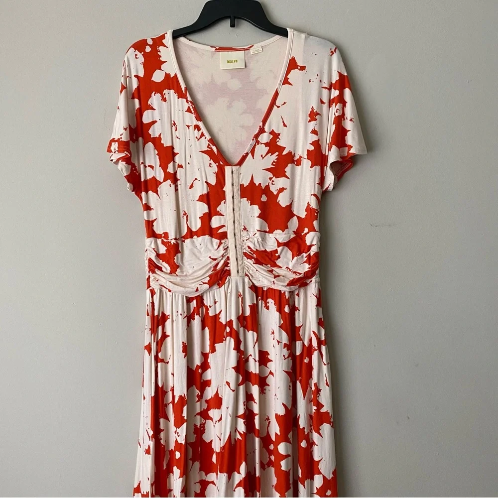 Maeve Anthropologie Stretchy Summer Breeze Dress Orange Floral Size Large - Picture 7 of 12